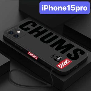 新品★iPhone15pro★スマホケース　iPhoneケース　ブラック　ペンギン　カツオドリ　ストラップ付き