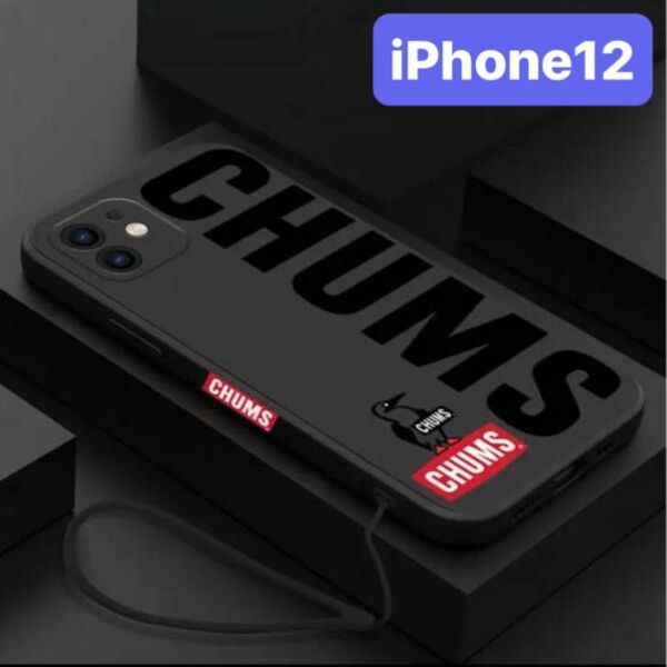 新品★iPhone12★スマホケース　iPhoneケース　保護カバー　ブラック　ペンギン　カツオドリ　ストラップ付き　人気