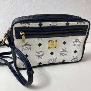 伊５－９５　MCM　ショルダーバッグ　ホワイト　中古品　H2584　レディース　鞄　W21×H13×D5㎝