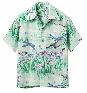 レーヨンアロハシャツ「IRIS ＆ DRAGONFLY」◆SUN SURF ブルーMサイズ SS39218 サンサーフ ハワイアン 和柄 花菖蒲 トンボ 日本製