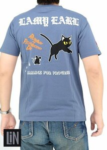 ラミ＆アール「逃げるが勝ち」半袖Tシャツ◆LIN ブルーXXLサイズ AL-75611 黒猫 ネコ ネズミ 鼠