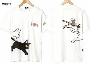 ラミ＆アール「みんなでジャンピング～ッ！」半袖Tシャツ◆LIN ホワイトXLサイズ AL-75078 黒猫 ネコ ネズミ 鼠