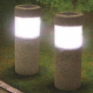 LDL1532# ソーラーガーデンライト 太陽光発電 ストーンピラー ホワイト LED ソーラーライト ランプ 屋外 芝生 庭 石柱