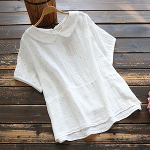 LDL100#新品　夏　婦人服ゆったり人形襟　半袖上着　カジュアル　綿糸シャツ　ブラウス　フリーサイズ
