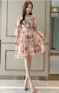 LGH463#レディース　おしゃれ　ワンピース　花柄　短袖　ミニスカート　細身　可愛い　海辺　旅行