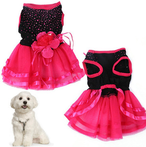 LDL212# ペット用ドレス 犬用 ローズフラワー ガーゼチュチュ ドレススカート 子犬 猫 プリンセス ワンピース 女の子 ピンク フリル.