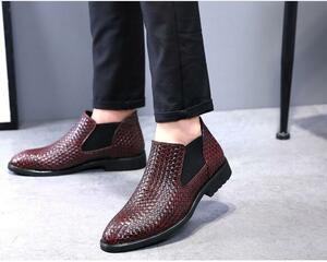 LDL3708 # 新品★メンズ ショートブーツ ビジネス レザー シューズ エンジニアブーツ 紳士靴 革靴 ワークブーツ イギリス風 レッド 26.5cm