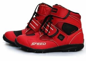 LDL2330# レーシングブーツ メンズ　バイク用靴　ツーリング　ライディングシューズ　オンロード　マジックレープ式　　赤・42サイズ/260m