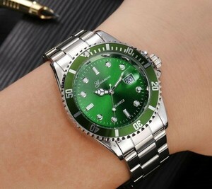 LDL3923#ミリタリー ビジネス腕時計 日付表示 ステンレス アナログクォーツ メタルメンズ グリーン 選べる他3色