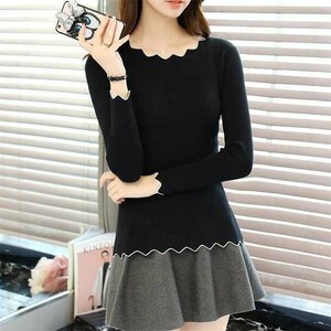 LDL065# knitted sweater lady's long sleeve tops casual dressing up autumn winter plain easy large size 20 fee 30 fee 