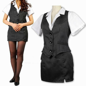 LDL2227# { large size } gray stripe. OL clothes costume 3L
