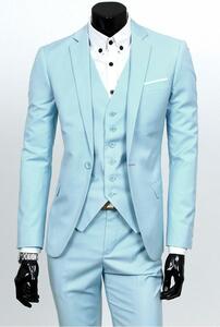 LDL1473# new goods men's suit set top and bottom 3 point three-piece setup . clothes vocal music Mai pcs stage light blue SM L XL 2XL 3XL