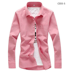 LDL2126# 美品　メンズ　無地 カジュアルシャツ　 細身長袖　ドレスシャツ　 CS55-5 【S～5XL】ピンク系 M