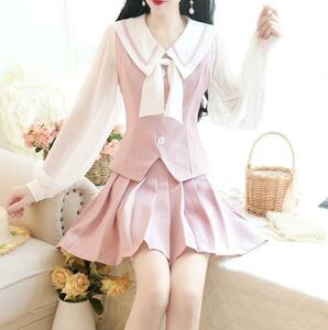 CHQ050# skirt suit lady's sexy lovely beautiful legs spring beautiful . long sleeve 2 point set pink 