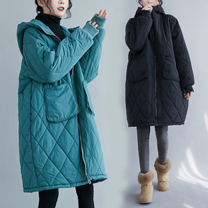 LDL3662# レディース キルティングコート 中綿コート フード付き ロング暖かい キルティングジャケット アウター 大きいサイズあり ブルー