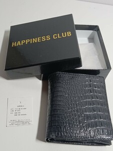 未使用　HAPPINESS CLUB　牛革　クロコ調　二つ折り財布 ウォレット ブラック　