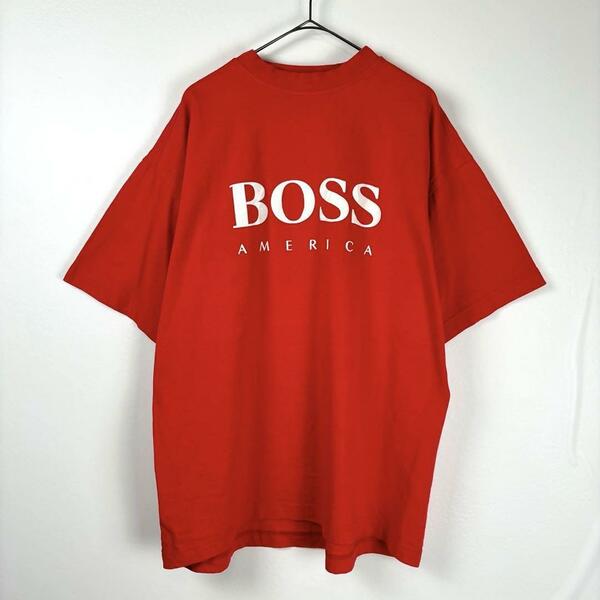 90s USA製 ヒューゴボス Tシャツ BOSS AMERICA レッド L