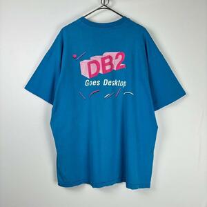 90s USA製 Hanes 企業ロゴ Tシャツ IBM DB2 ブルー XL