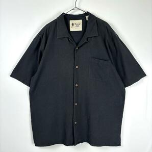 USA古着 開襟シャツ オープンカラー 半袖 シルク ピケ ブラック 2XL