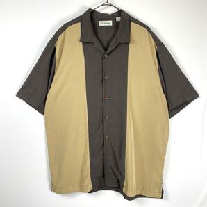 90s 古着 開襟シャツ 半袖 レーヨン キューバ ロカビリー ベージュ XL