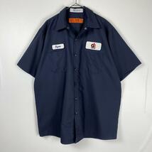 USA古着 REDKAP 企業系 ワークシャツ 半袖 ワッペン ネイビー XL_画像1