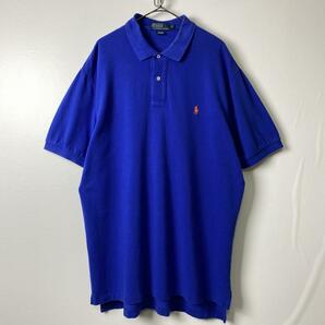 古着 90s ラルフローレン 鹿の子 ポロシャツ 半袖 濃い青 ブルー XL