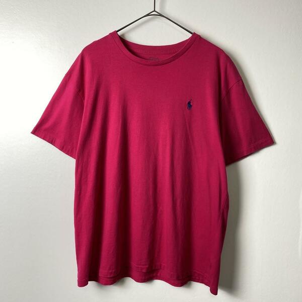 USA古着 ポロ ラルフローレン Tシャツ ワンポイント 刺繍ロゴ ピンク L