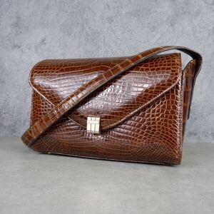 1 start beautiful goods crocodile shoulder bag Brown shining black ko center taking .wani leather V4