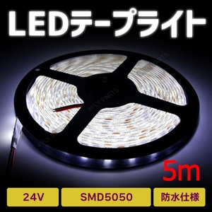 ホワイト 5m LED テープライト 24v SMD 300連 防水 白 5m LEDテープライト 5050SMD 防水 切断可 正面発光 トラック 汎用 新品