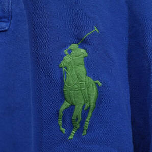 POLO RALPH LAUREN ポロラルフローレン ビッグポニー 刺繍ロゴ ポロシャツ トップス カットソー ブルー青 メンズXL 古着 ビンテージの画像6