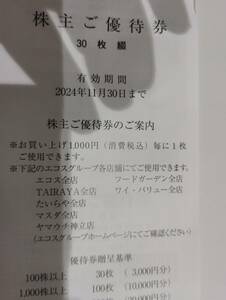 最新　送料無料　エコス株主優待券100円×30枚×2冊　6,000円分