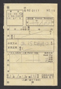 昭和４７年　　西舞鶴車掌区乗務員発行　　車内補充券