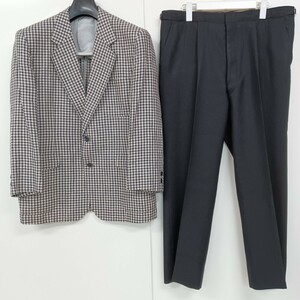 H29 TRUSSARDI トラサルディ 紳士 スーツ 上下セット シングル 背抜き チェック 黒 オーダースーツ メンズ ジャケット パンツ 記名あり