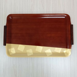 456 美品 桐春慶 お盆 木製 天然木 合成漆器 菓子皿 トレー 取っ手付き お茶会 茶道具 華道具 トレー プレート 金彩 金塗り 菓子器 茶菓子