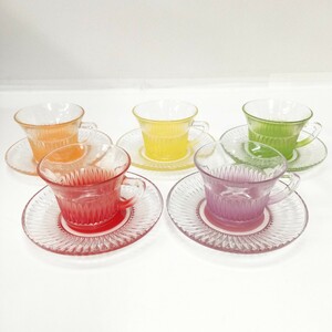 204 glass made cup & saucer 5 customer set together coffee cup tea cup saucer Showa Retro retro pop tea set tableware 