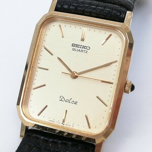 144 SEIKO Seiko Dolce Dolce 7731-5240 wristwatch QZ quartz square original belt approximately 20g men's Gold face operation not yet verification 