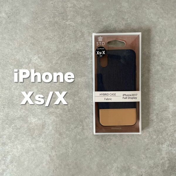 iPhoneXs/Xケース　ファブリックスリムケース　ネイビー×キャメル