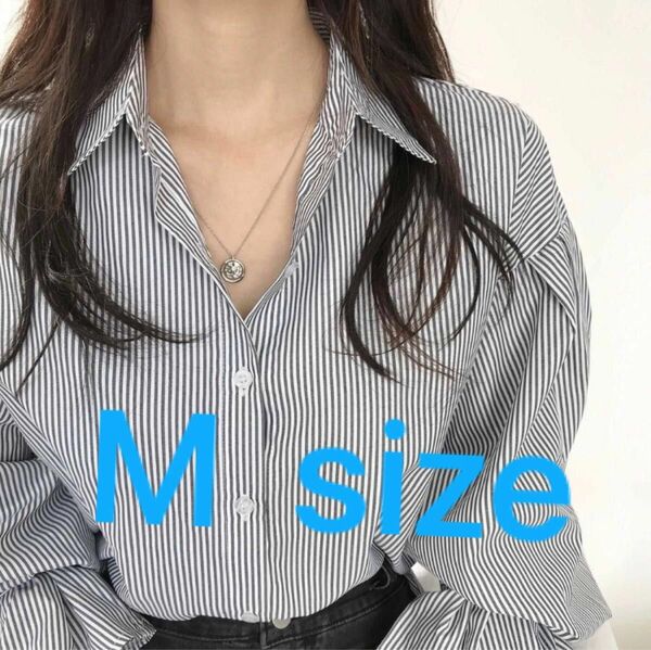 ストライプシャツ 袖口フリル Mサイズ キャンディースリーブシャツ 韓国　