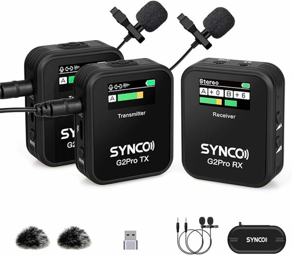 ワイヤレスマイク, SYNCO G2A2PRO 操作簡単 充電ケース持ち長時間使用可能 音量調整 ノイズキャンセリング機能