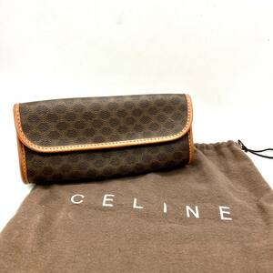 TY1183■CELINE セリーヌ マカダム柄 ミニ ポーチ メイクポーチ 筆箱 収納 ケース 保存袋付き ブラウン レディース ブランド 中古