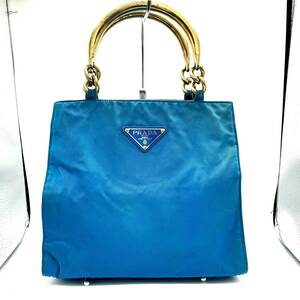 HY1548■PRADA プラダ テスートナイロン Bag バッグ 鞄 ハンドバッグ 三角ロゴ トライアングルプレート ブルー 水色 青 ブランド