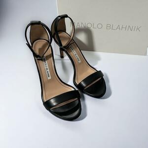 【美品】マノロブラニク レザー ストラップ サンダル Chaos MANOLO BLAHNIK ブラック パンプス 高級 綺麗目 モード 大人 上品 パーティー