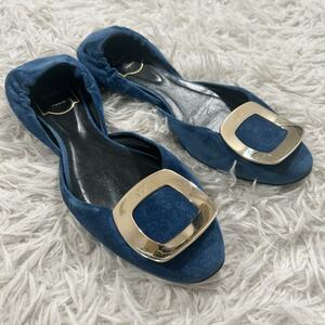 Roger Vivierroje vi vi e plate metal fittings suede ballet shoes Flat gya The - suede blue Gold square high class 