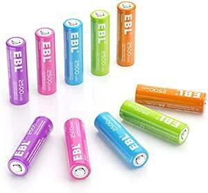 EBL 単3充電池 カラフル充電式 ニッケル水素電池 2500mAh 充電電池10本入り ケース付き AA充電池 ソーラー、トラン