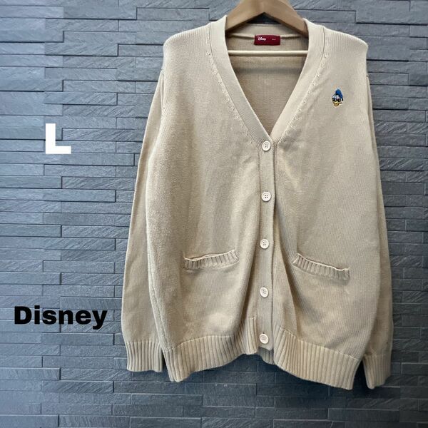 Disney ディズニー　レディース　刺繍ドナルド カーディガン 羽織り　アウター　L サイズ　上着　カーデガン　ベージュ　制服　