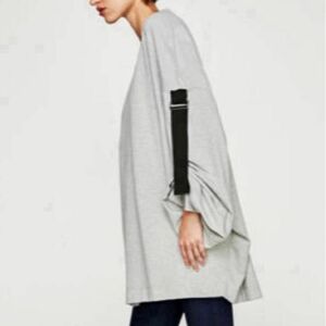 ザラ ZARA リボン オーバーサイズ トレーナーワンピース スウェット グレー　スエットワンピ　袖調節可能　ワイドシルエット　灰