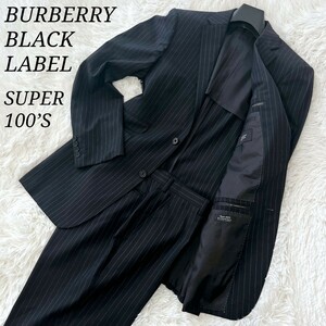 [ super rare XL size ] Burberry Black Label BURBERRY BLACK LABEL suit setup size 42 SUPER100*s pen stripe unlined in the back black 