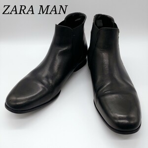 ザラマン ZARA MAN サイドゴアブーツ ショートブーツ 革靴 サイズ42/26cm ウッドソール レザー 本革 ブラック 黒色