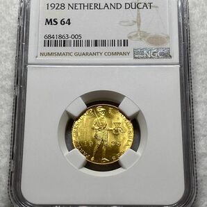 1928年 オランダ 貿易用ダカット金貨 NGC MS64 未使用高鑑定品！