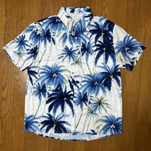 今期モデル L ブルー パームツリー総柄 ハワイアンアロハシャツ 新品未使用 ホワイト 一点限り